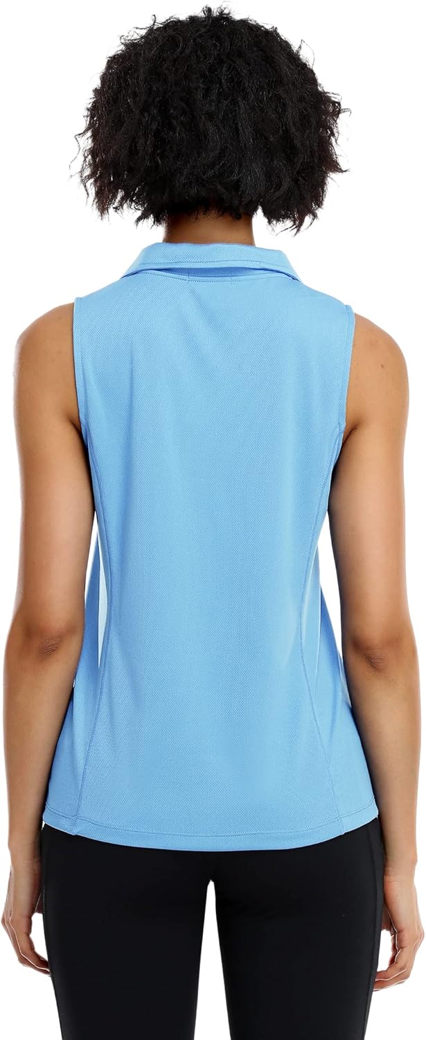 COOrun Women's Golf Polo Shirts Sleeveless Quick Dry Tennis T-Shirts Lightweight V-Neck with Collar Tank Top - Image 3