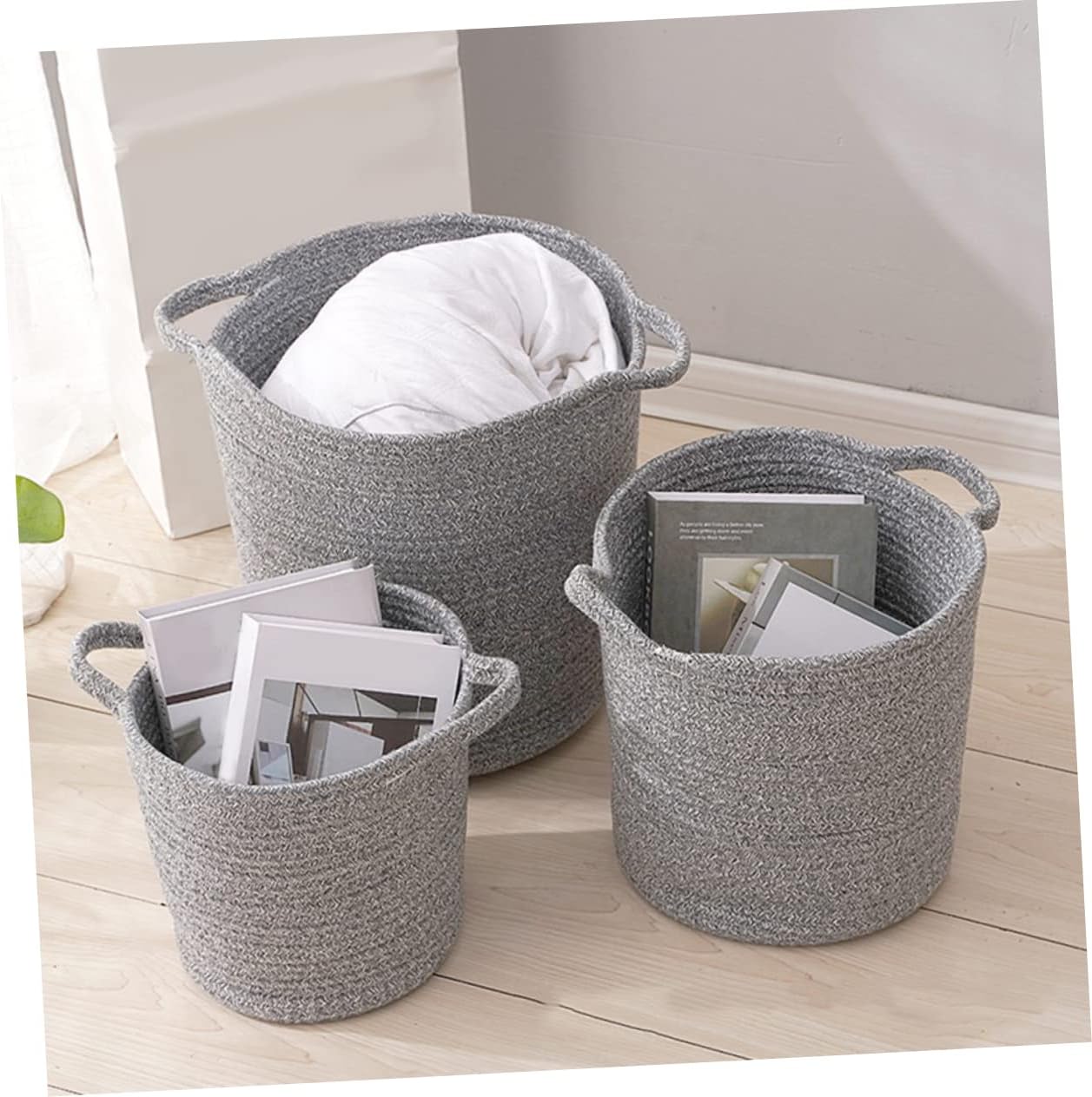 Alipis Large Cotton Linen Laundry Hamper with Dual Color Design Portable Clothes Storage Basket with Integrated Handles for Bathroom Nursery Bedroom Organization Height Dark Gray