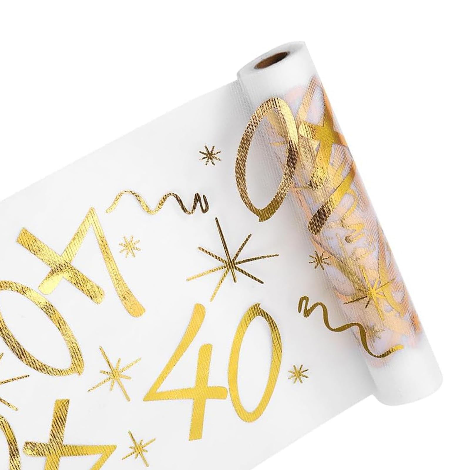 Msioytog 40 Years Old Golden Table Runner For Comings Of Age Celebration Birthday Party Decoration Milestones Anniversary Event Design Gold Table Runner For Birthday Party