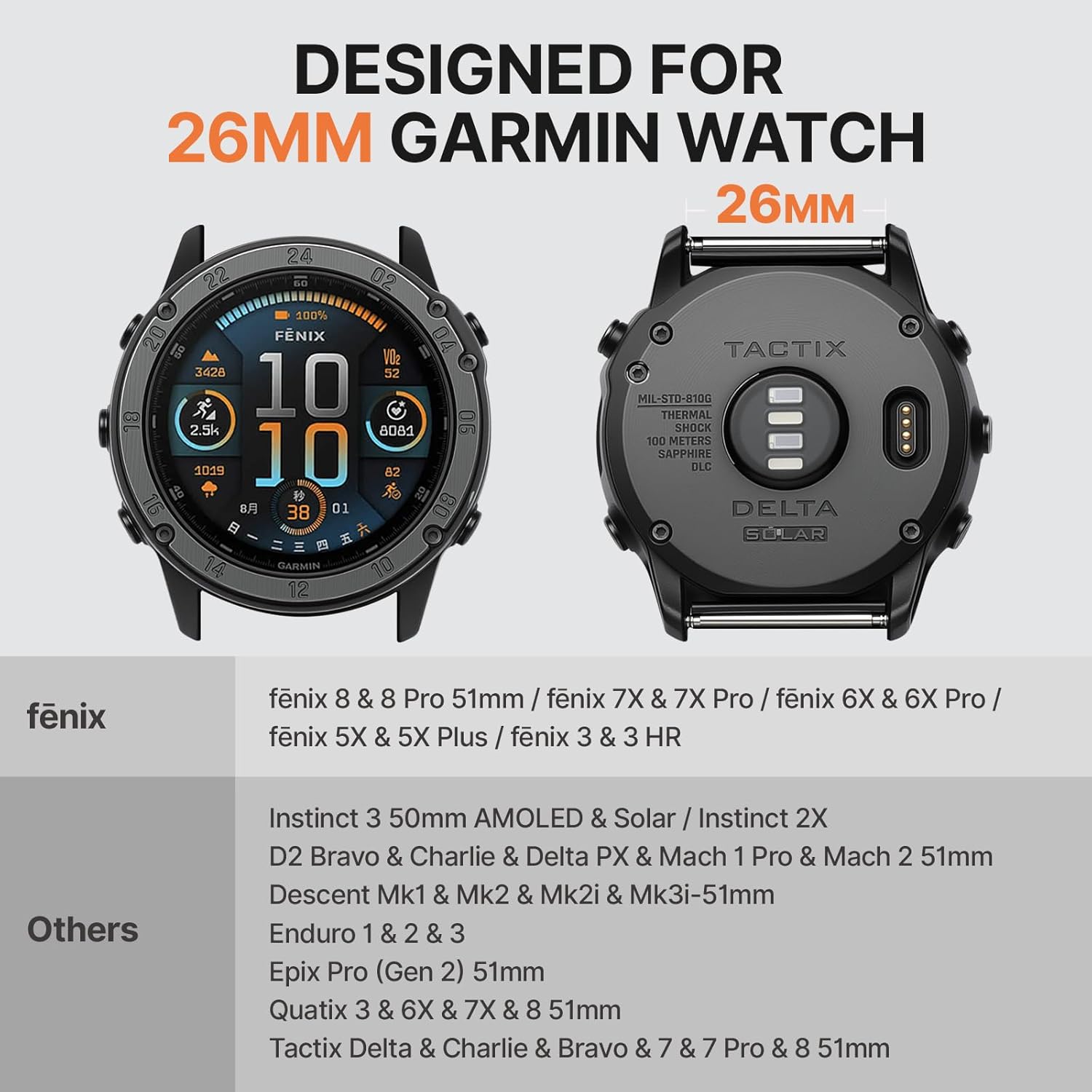 Bandletic Magnetic Bands Compatible with Garmin Fenix 8 51mm Watch Band, 26mm Quick Fit Strap for Fenix 7X 6X Pro/5X Plus/3/3 HR/Instinct 2X 3 50mm /Enduro/Quatix Tactix 8 51mm/Epix Pro (Gen 2) 51mm - Image 3