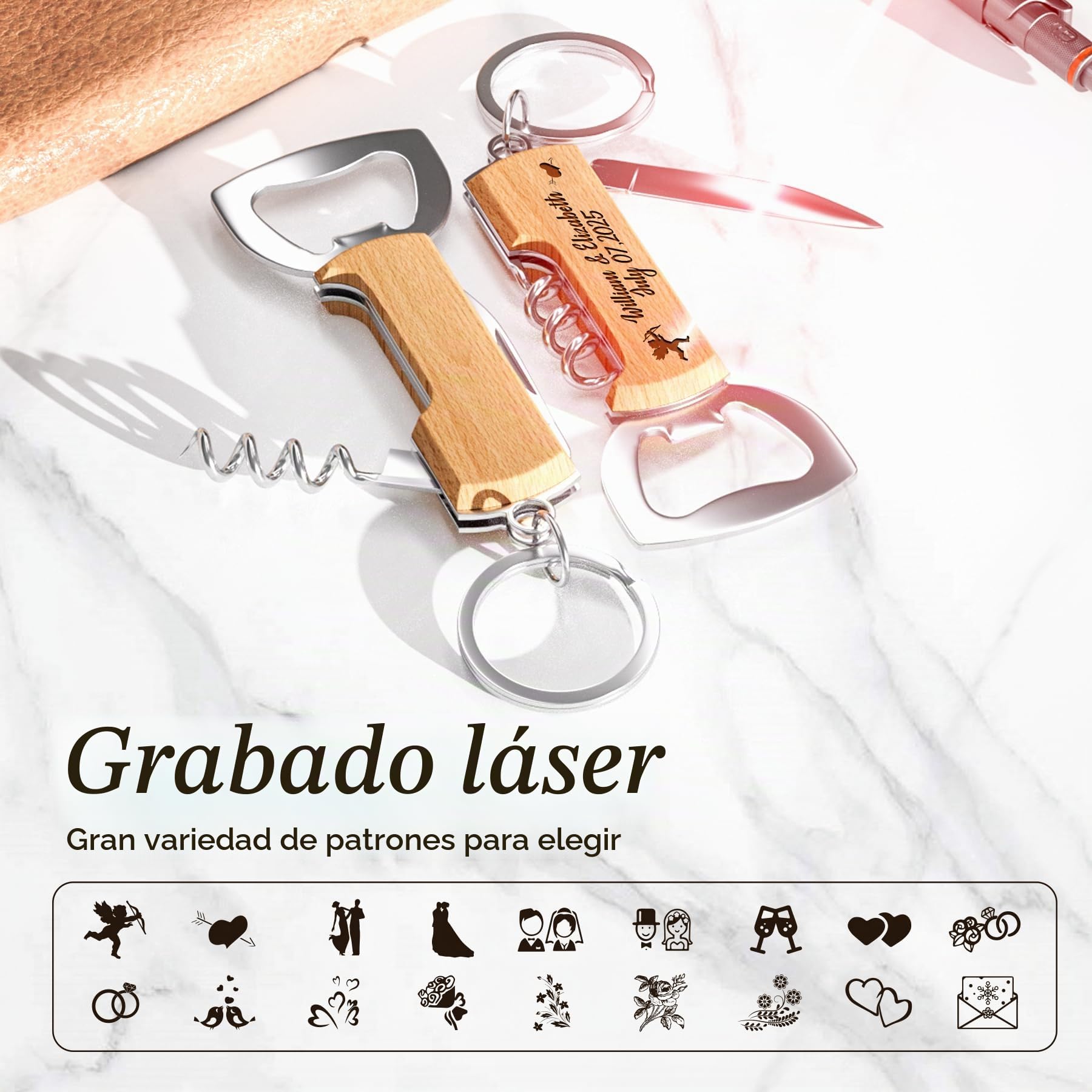 30 Piezas Abrebotellas Multifuncionales de Madera Personalizados, Regalos con Grabado para Bodas, Cumpleaños y Eventos - Llaveros Únicos para Invitados