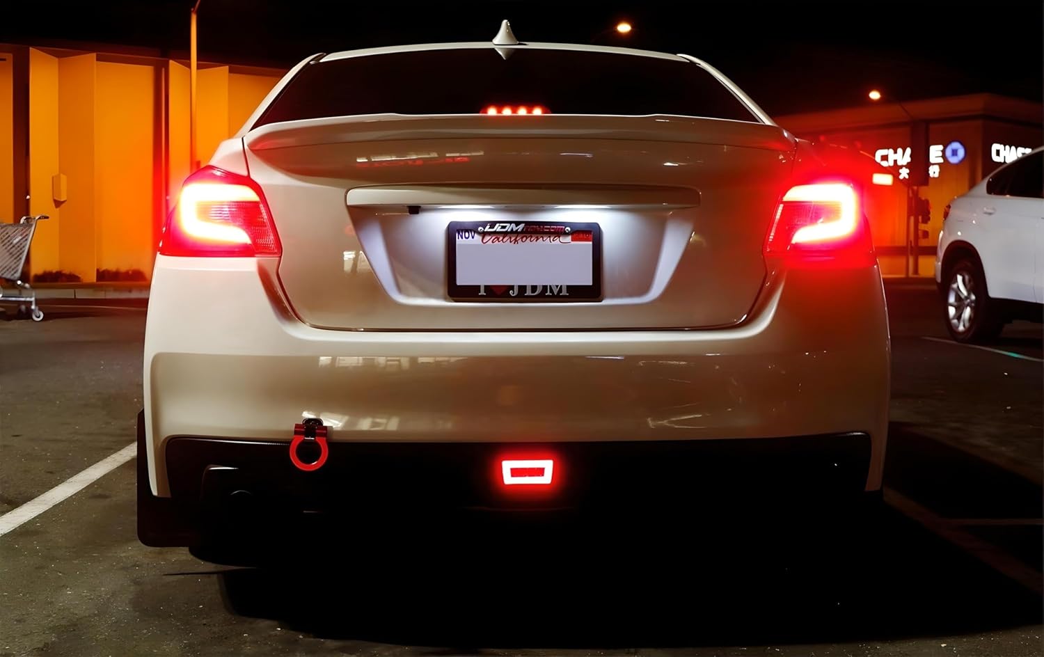 iJDMTOY Clear Lens w/Red Reflector 3-In-1 Full LED Rear Fog Light Compatible With Subaru Impreza WRX/STI, Crosstrek, Function As Tail/Brake Lamp, Backup Reverse Light (Include Mounting Bracket)