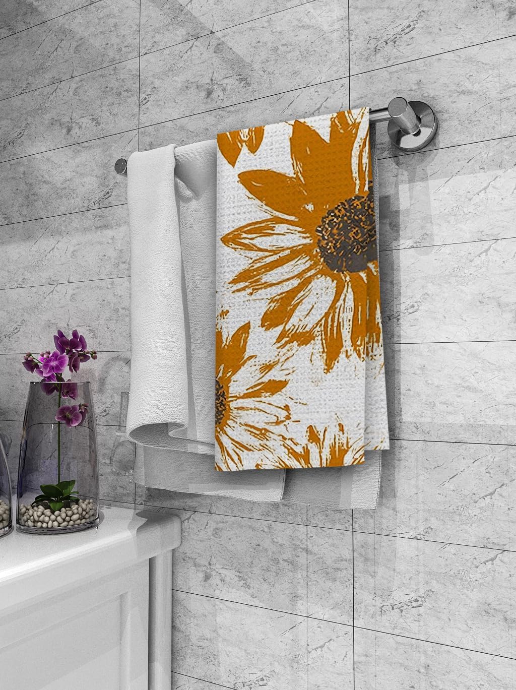 Dibor Fall Orange Floral Kitchen Towels Dishcloth Set of 2, Fall Dish Towels for Kitchen, Vintage Farmhouse Autumn Decorative Dish Towel Hand Tea Towel for Bathroom,Sunflower Gifts, 16x24 Inch