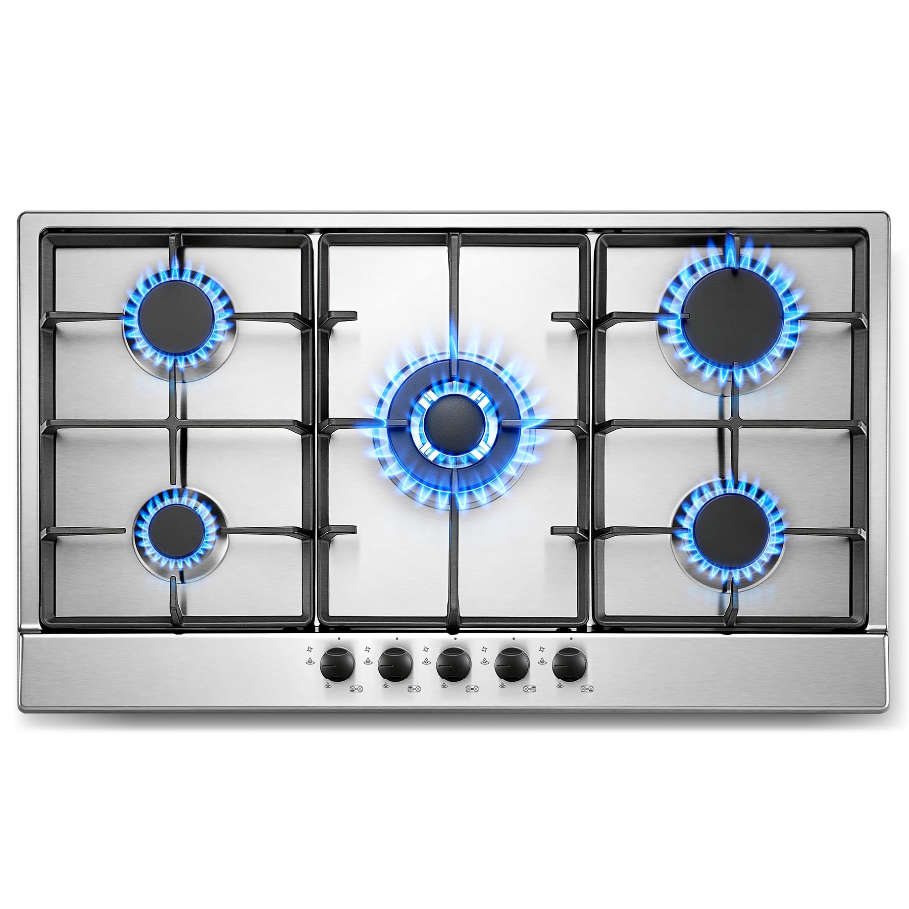 SNDOAS Piano Cottura a Gas 5 Fuochi, 90cm, Acciaio inox, 10460W