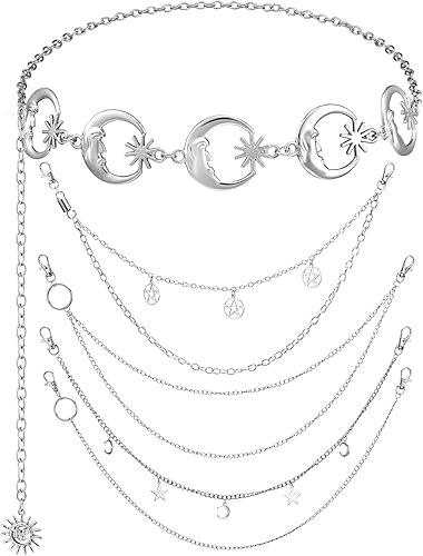5 piezas de cadena para cinturón de vientre, cadenas de cuerpo con eslabones de metal plateado, cinturón de cadena, pantalones de mezclilla, cadena