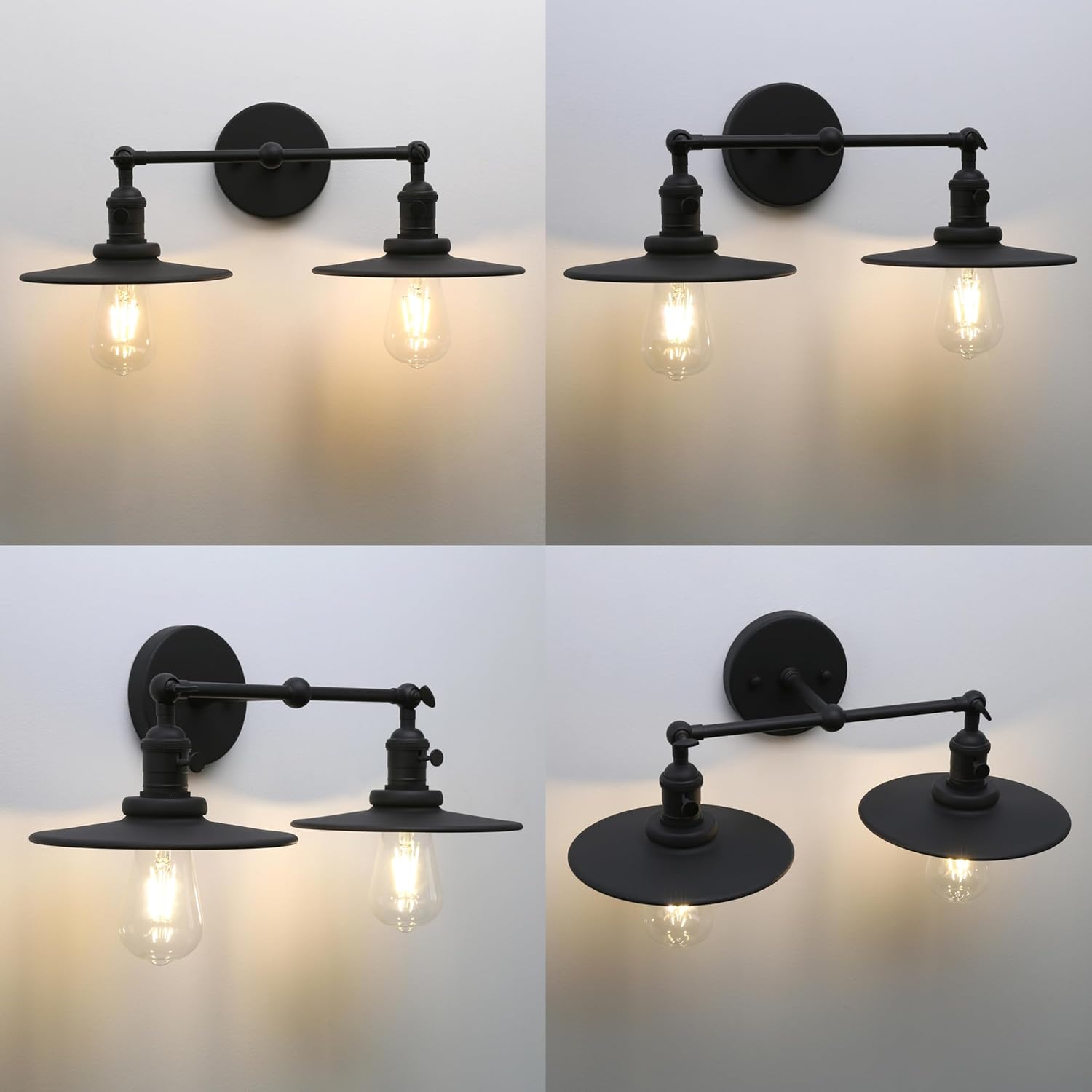 Phansthy 2 Lights Sconce with Switch Matte Black Vanity Light with Dual 7.87 Inches Flat Crafted Light Shade (Matte Black)