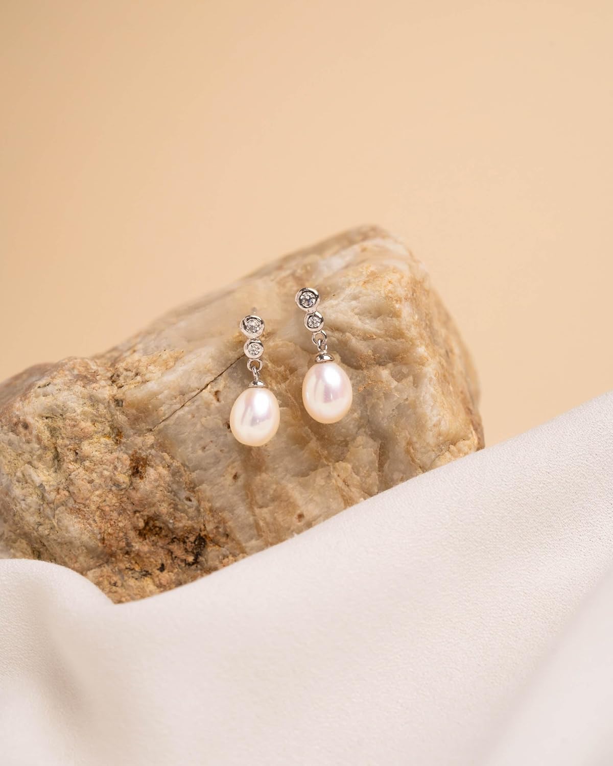 Women Pearl Earrings Freshwater Cultured Pearls Drop Shape by SECRET & YOU | Rhodium-plated Sterling Silver 925.
