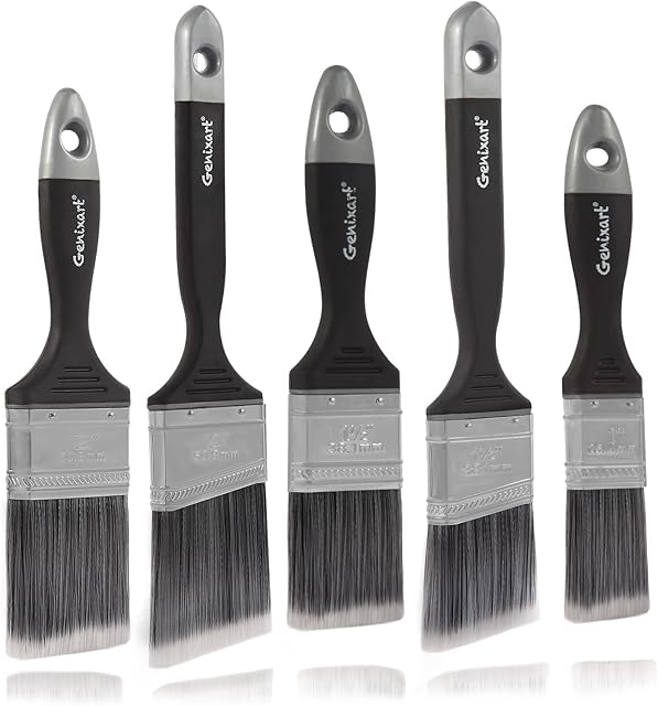 Genixart Angle Sash Paint Brush, Wall Trim Stain Brushes Set for Wall & Furniture Painting (5Pack Assorted Sizes)