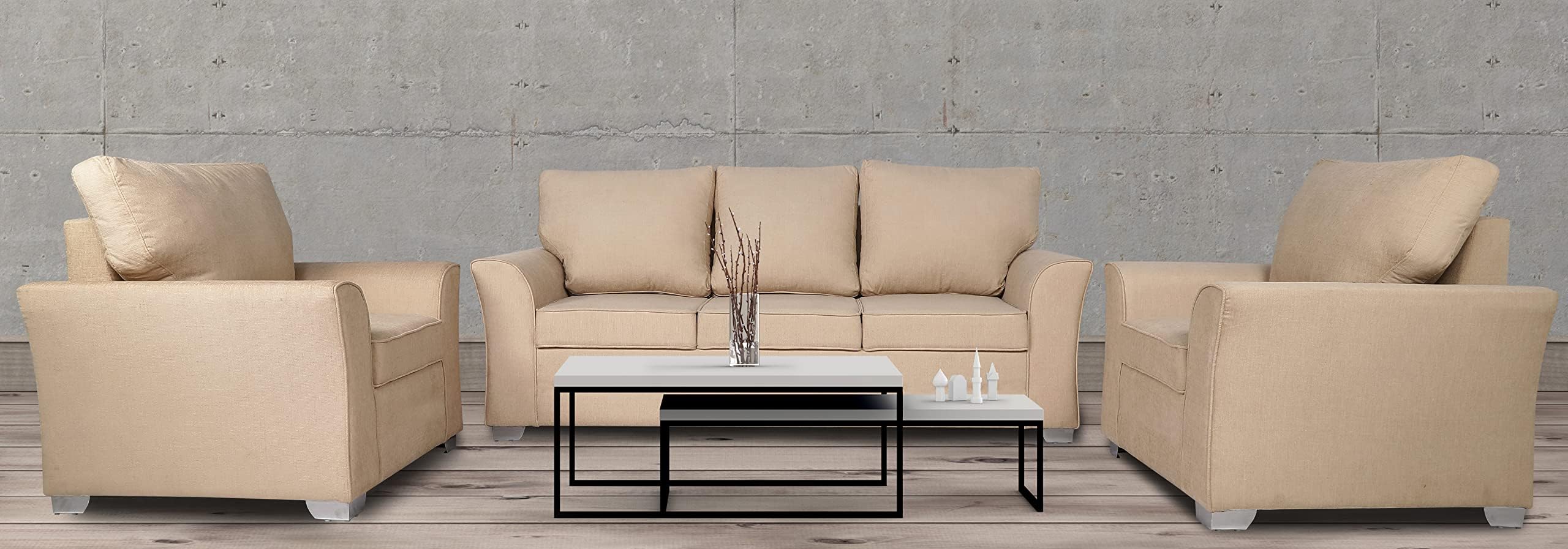 Adorn India Alexia Five Seater Sofa Set 3-1-1 (Beige)