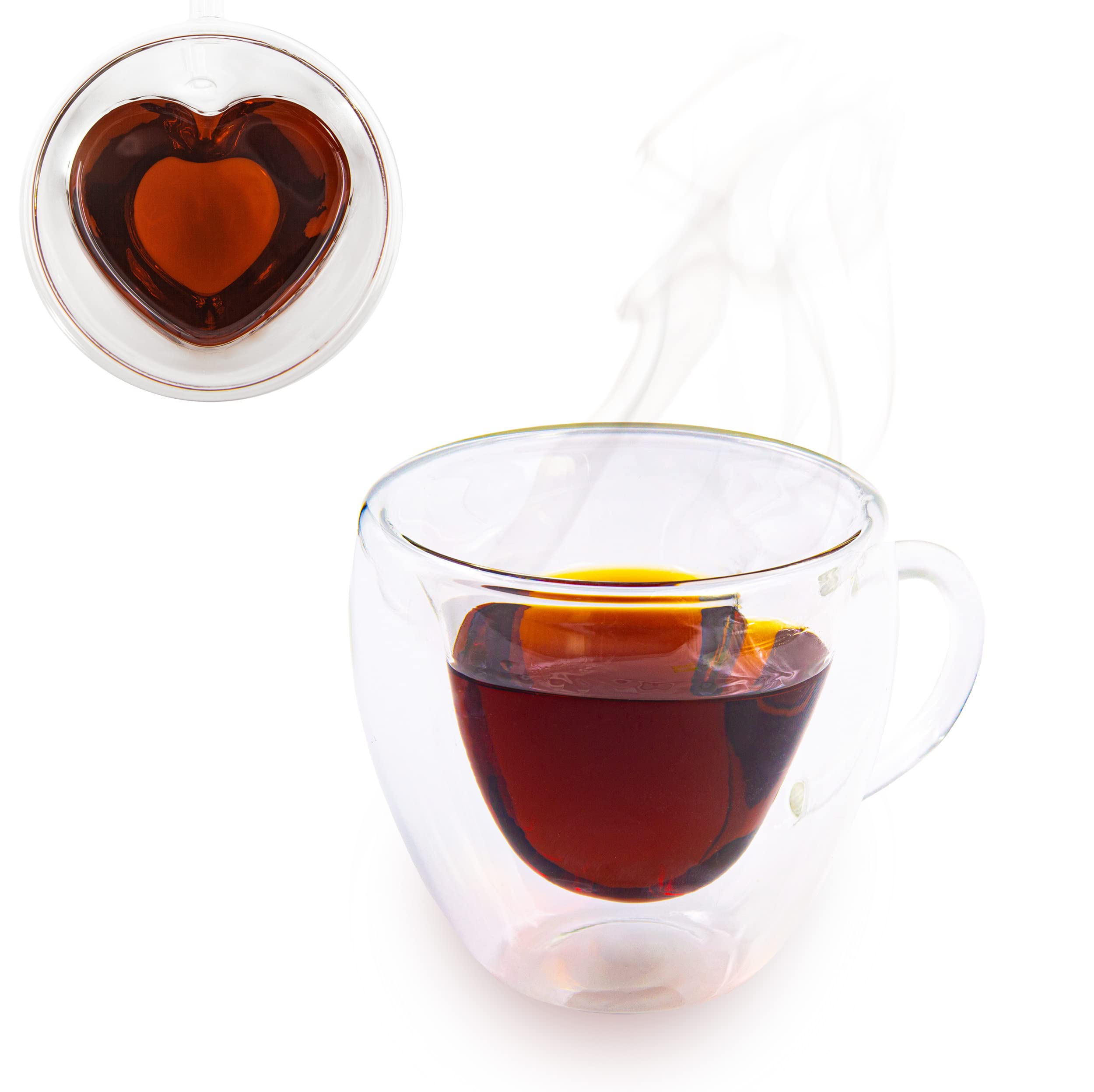 Tasse à thé double paroi cœur 200ml, le cadeau de bureau idéal en duo