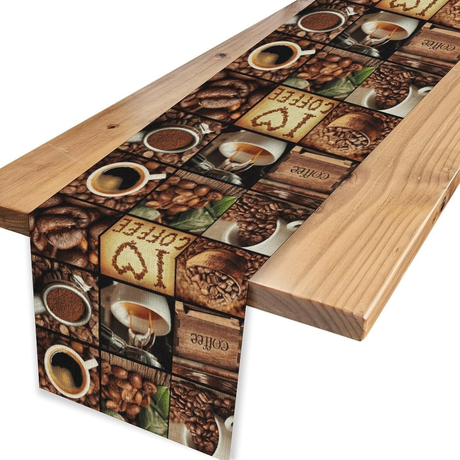 Coffee Theme Table Runner, Rustic Coffee Time Cafe Cup Latte Cappuccino Tea Bean Drinks Vintage Table Center Decor for Family Kitchen Farmhouse Holiday Party Table Decorations,, 13"x72" image 4