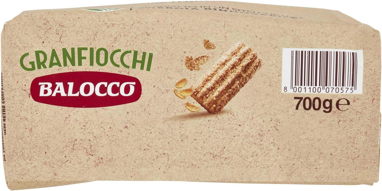 Balocco Granfiocchi Biscotti Integrali - Galletas integrales con cereales integrales y granos de azúcar moreno (3 x 700 g, 400 g)