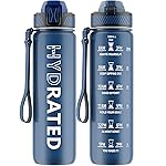 QLUR Water Bottle with Straw, 32oz Motivational Water Bottles with Time Marker to Drink, Tritan BPA Free, 1L Sports Water Bottle with Carry Strap LeakProof for Women Gym Fitness Outdoor (1 Pack)