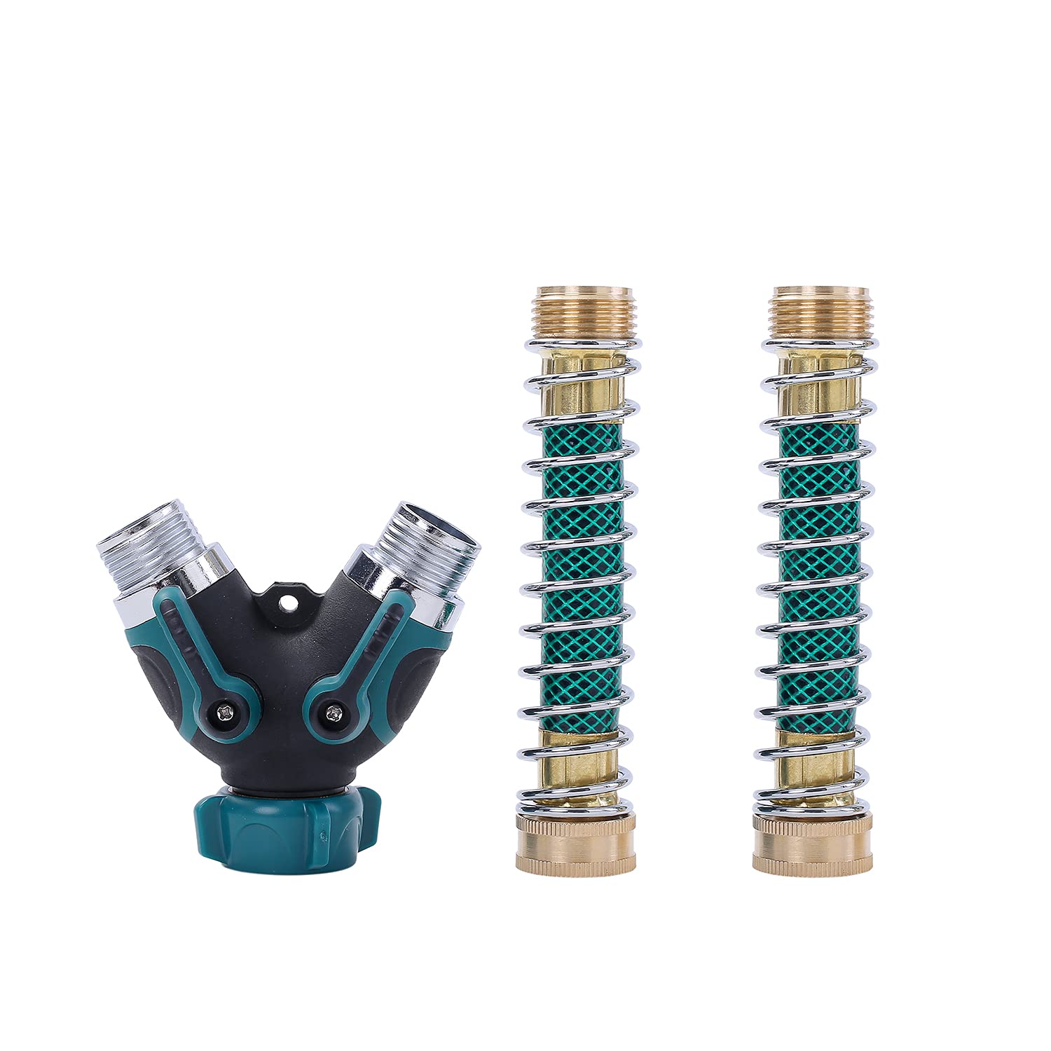 Linzi Garden Hose Splitter, 2 Way Hose Tap Connector, Rubberized Grip Outdoor Y Valve Water Tap Divider Distributor With 2 Brass Hose Pipe Protection Connectors For Cleaning And Irrigation