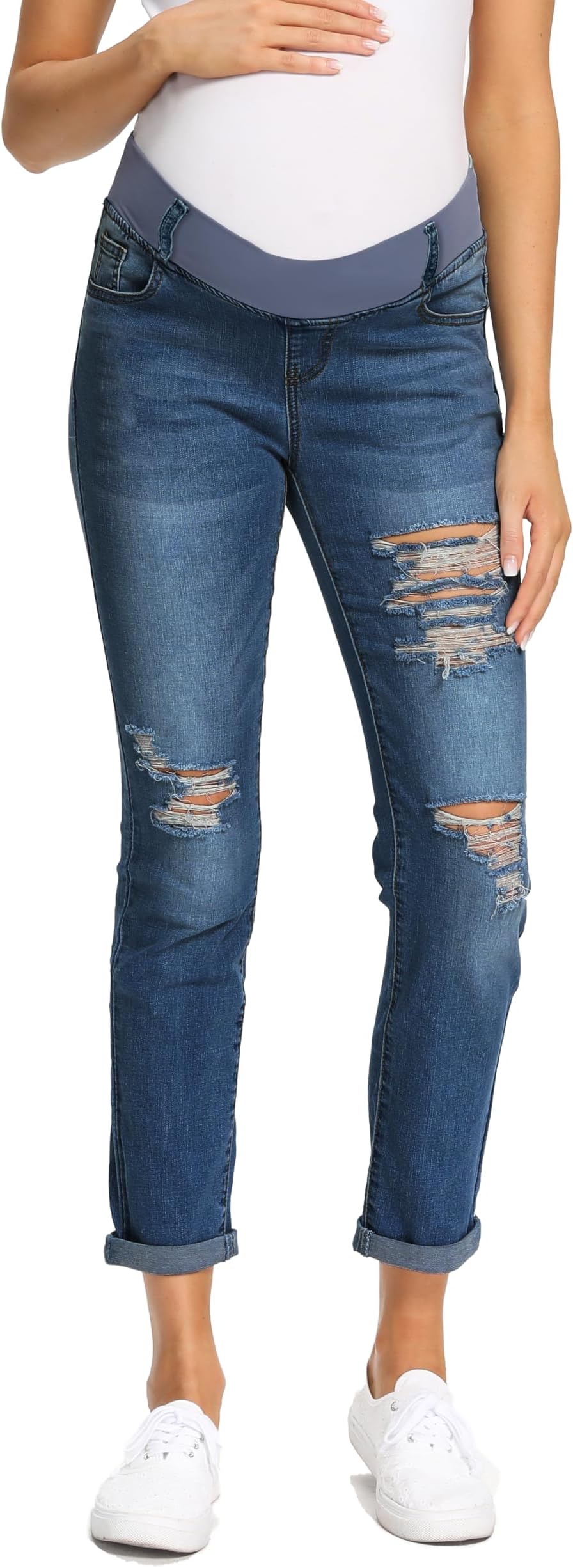 Women's Maternity Jeans Stretch Ripped Boyfriend Jeans