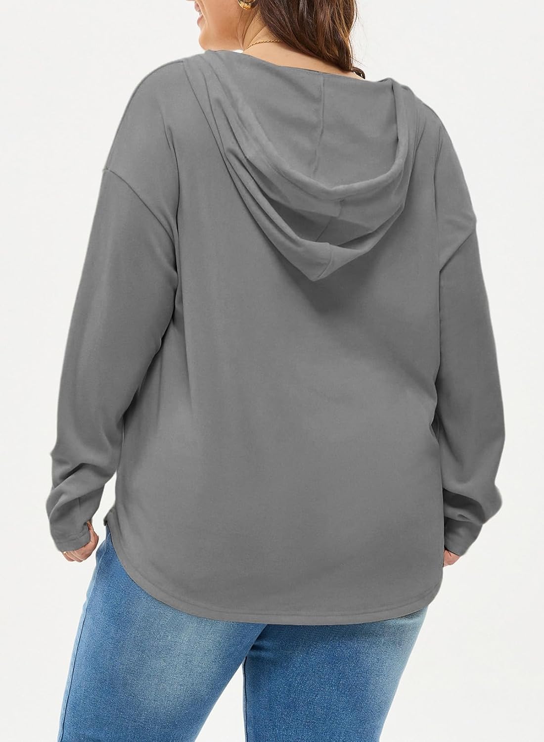 Eytino Plus Size Sweatshirts for Women Long Sleeve V Neck Drawstring Pullover Hoodies Tops(1X-5X) - Image 2