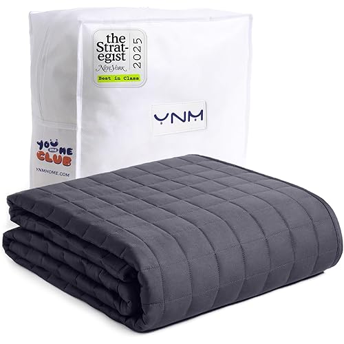 YnM 15lbs Weighted Blanket for Adults, Heavy Bed Throw Blanket with Cooling Glass Beads for All Season Use, Ideal for ~90lbs (48x72 Inches, Twin/Full, Dark Grey)