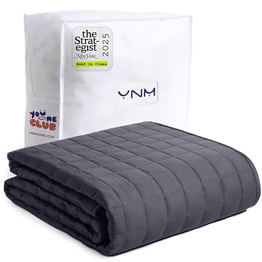 YnM 15lbs Weighted Blanket, 100% Oeko-Tex Certified Cotton Material with Premium Glass Beads (Dark Grey, 48''x72'' 15lbs), Suit for One Person Use on Twin/Full/Queen Bed