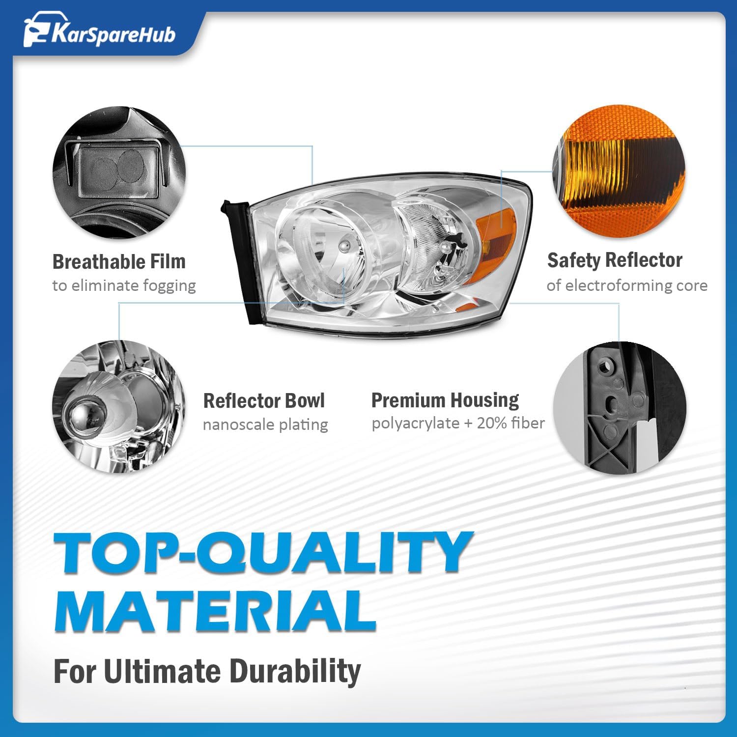 Headlight for 2006-2008 Dodge Ram 1500/2500/3500; 2009 Dodge Ram 2500/3500 Old Body Style Only, Headlights for 06 07 08 Ram Chrome Housing