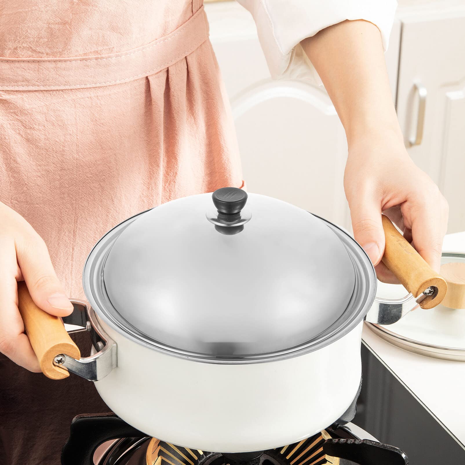 Topfdeckel Anti Verbrühung Edelstahl 38cm, mit Dampfloch und Griff