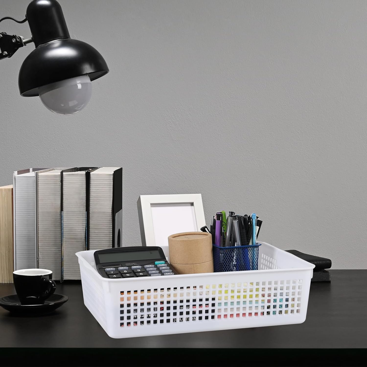 6 Pack A4 Paper Storage Basket for Desktop, White Shallow Plastic Storage Basket Tray