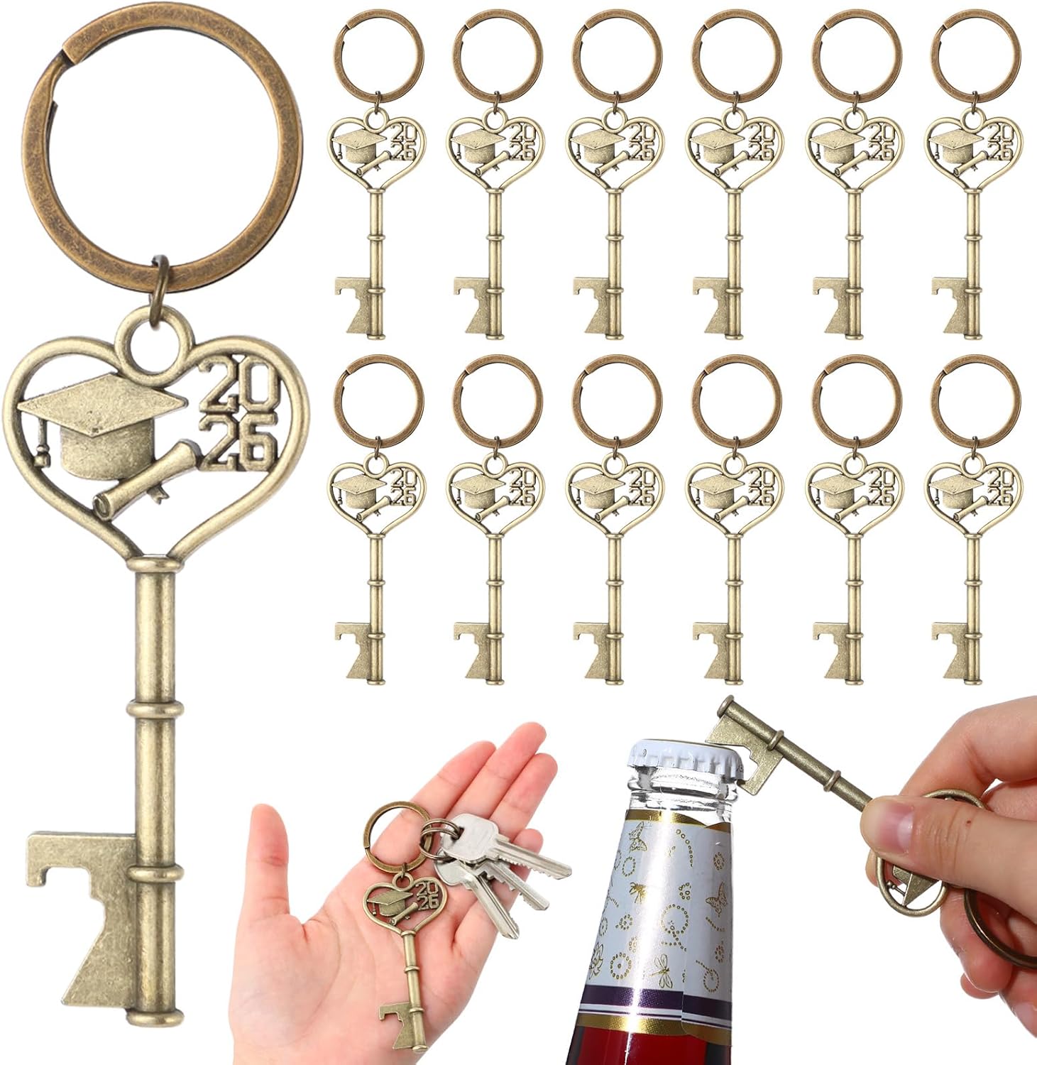 Misdary 50 Pcs Graduation Party Favors for Guests Graduation Cap Bottle Openers 2026 Graduations Keychain Class of 2026 Graduations Thank You Party Favors Souvenirs for Guests (Golden)