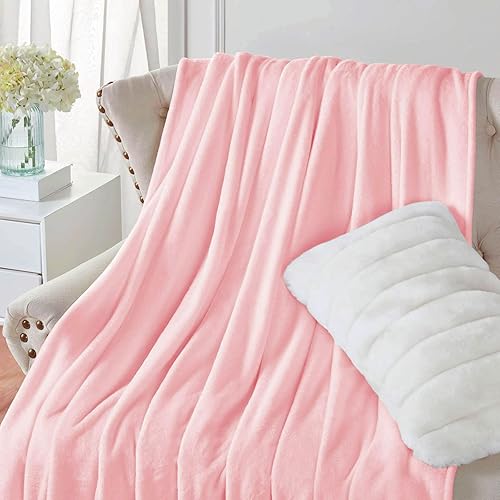 Miniatura 8 de Walensee Manta de vellón de felpa, ligera (tamaño Queen, 90 x 90 pulgadas, rosa), manta de franela de microfibra súper suave para sofá o cama,