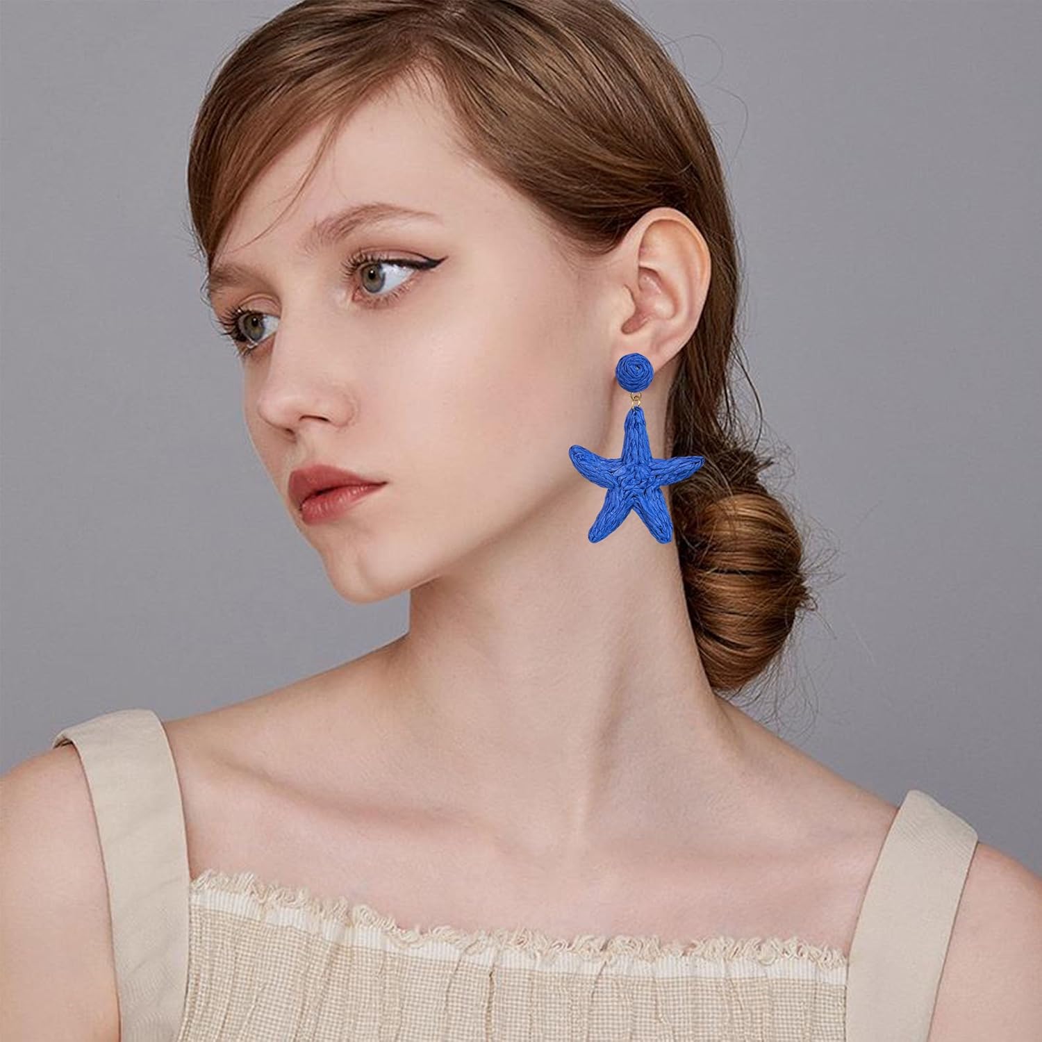 Raffia Starfish Earrings Raffia Straw Wrapped Starfish Drop Dangle Earrings Beach Earrings Summer Tropical Jewelry - Image 3