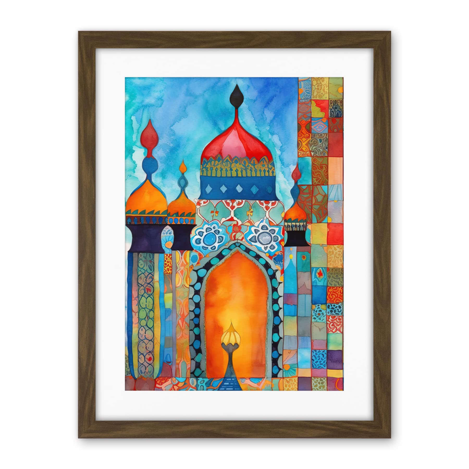 Artery8 Abstract Islamic Mosque Entrance Prayer Folk Art Artwork Framed Wall Art Print 18X24 Inch