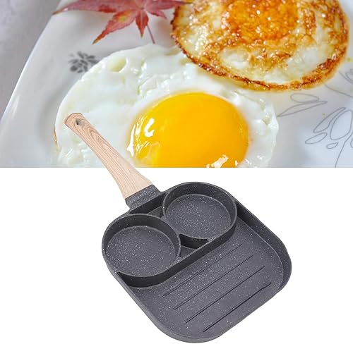 Miniatura 5 de Yosoo Sartén para huevos, antiadherente de 3 secciones con mango de madera para cocinar en el desayuno en estufas de gas y inducción