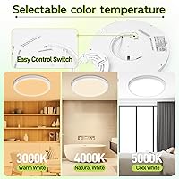 Vista 2 de hykolity – Luz LED redonda plana de 9 pulgadas con temperatura de color seleccionable (CCT), 18W, 1800 lúmenes, 3000K/4000K/5000K, luz de techo