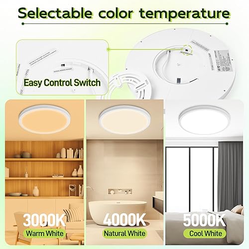 Miniatura 2 de hykolity – Luz LED redonda plana de 9 pulgadas con temperatura de color seleccionable (CCT), 18W, 1800 lúmenes, 3000K/4000K/5000K, luz de techo