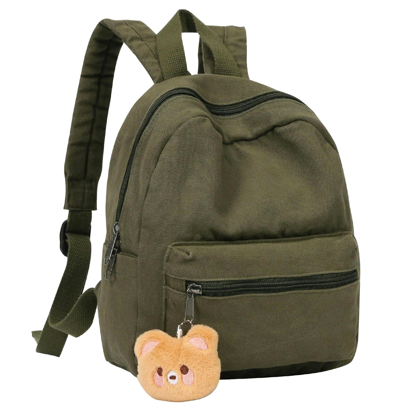 Phaoullzon Teen Girls Mini Backpack Purse Kids Canvas Small Tiny Cute Bag,Olive green