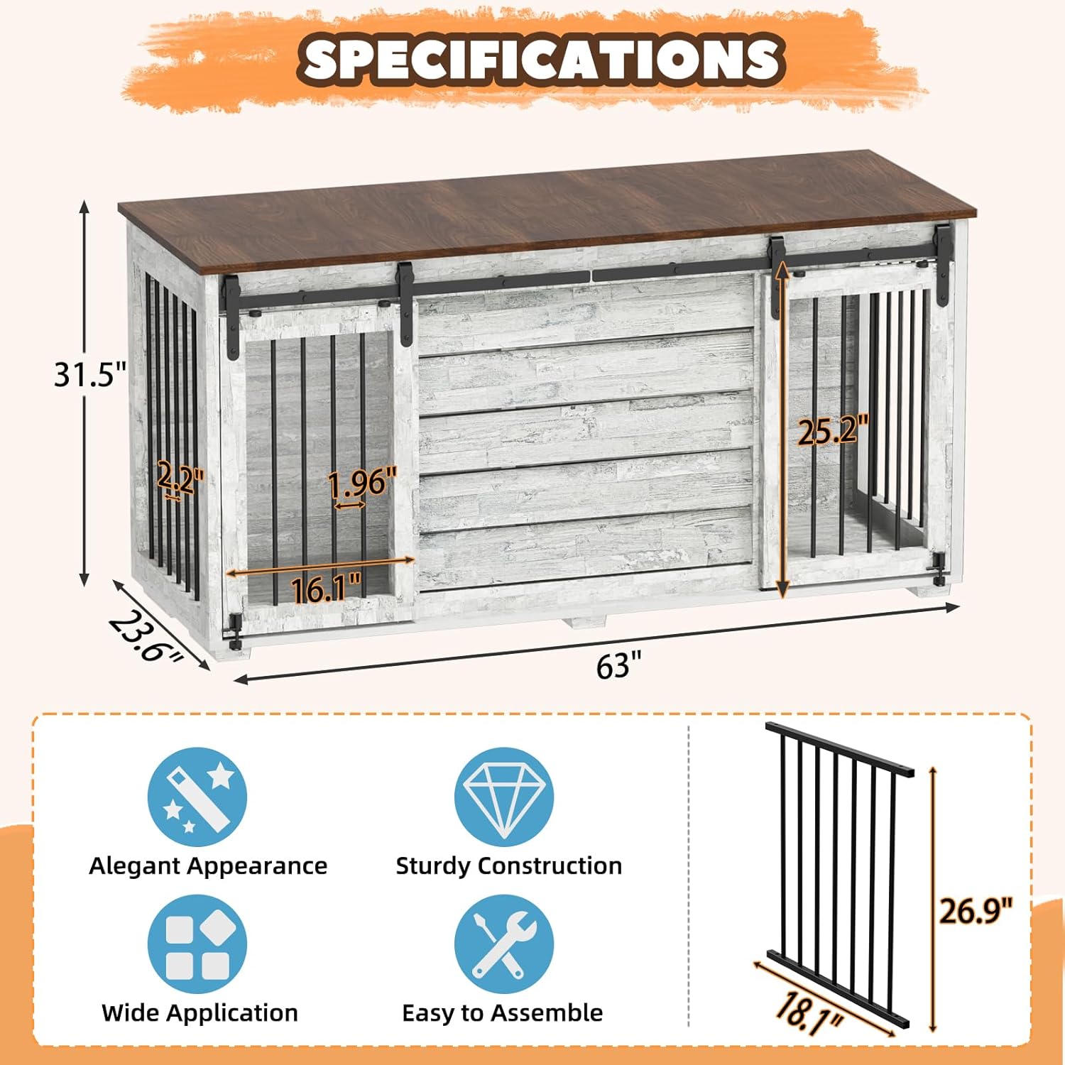 "EBE 63'' Wooden Dog Crate Furniture" - Image 3