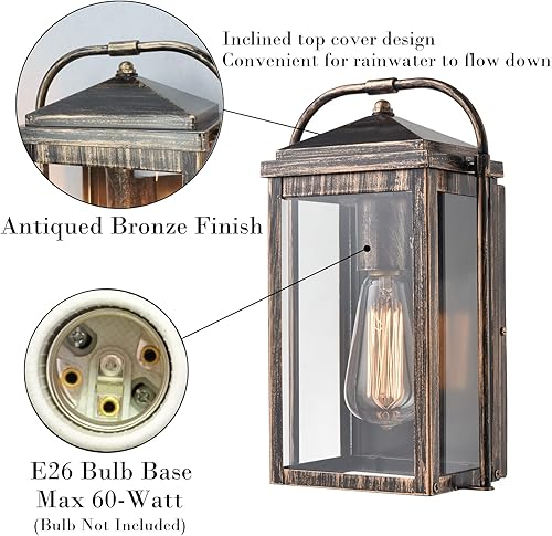 Miniatura 3 de Luces de pared de bronce para exteriores, aplique de pared exterior con vidrio transparente, lámpara de exterior antioxidante, impermeable, para