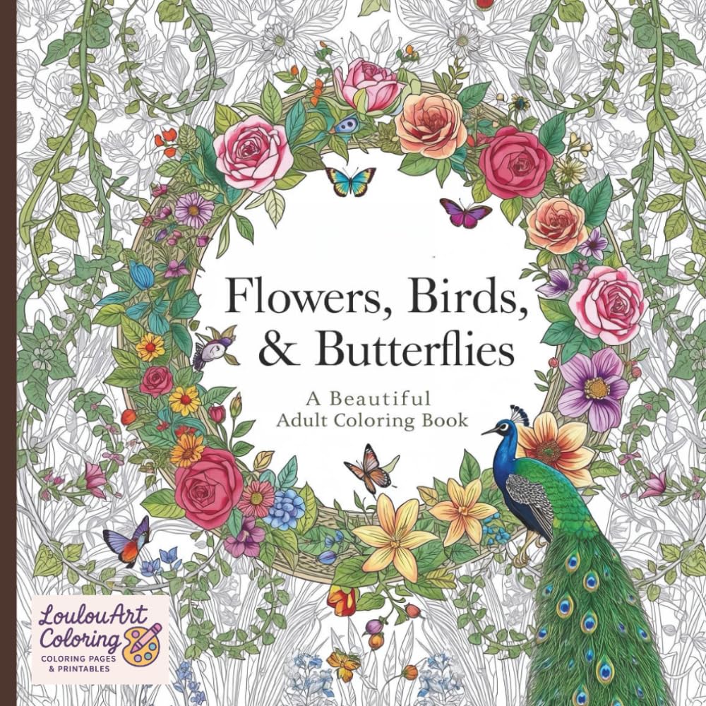 Flowers, Birds & Butterflies: A Beautiful Adult Coloring Book of Elegant Designs for Stress Relief and Relaxation: Escape into nature’s beauty with ... graceful birds, and fluttering butterflies.
