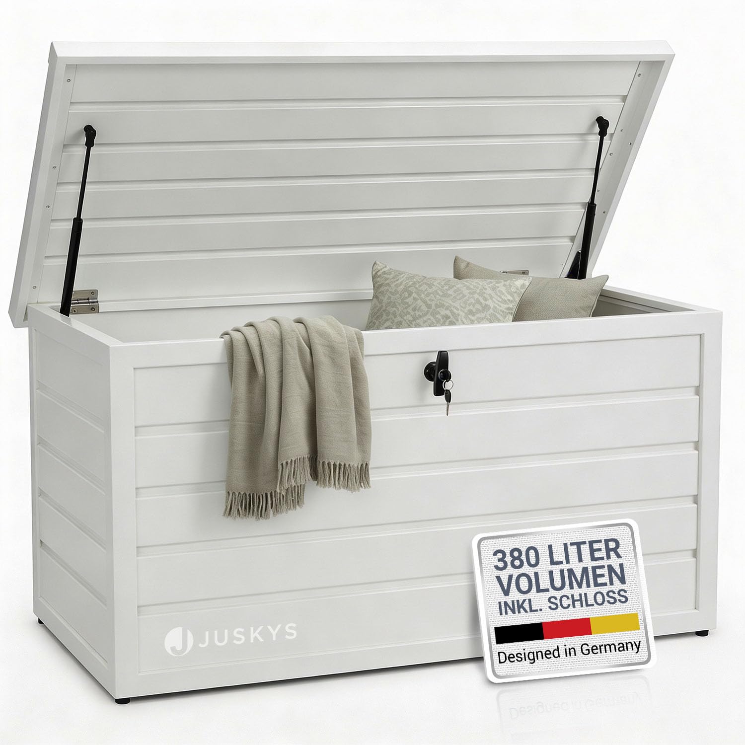 Juskys Metall Aufbewahrungsbox Limani 380 Liter - Outdoor Box - wasserdicht, abschließbar - Gartenbox, Auflagenbox, Kissenbox für Garten
