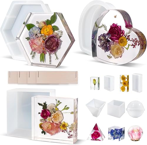 LET'S RESIN 8 moldes de resina de silicona, moldes de resina epoxi profunda para preservación de ramo de flores, moldes de silicona grandes para