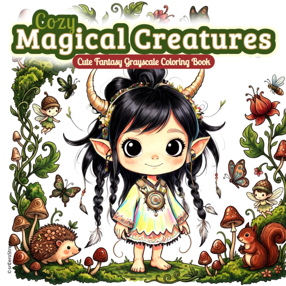 Cozy Magical Creatures Vol. 1: Cute Fantasy Grayscale Coloring Book