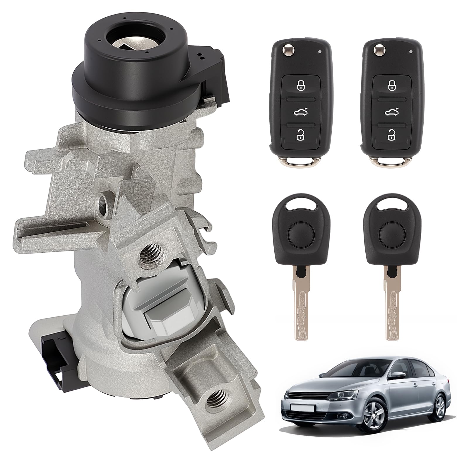 1K0905851B Zündschloss Zündschalter für Golf 5 6 Golf Plus A3 Q3 TT Seat Altea Beetle Jetta Passat 1K0905841 1K0905865 mit 2 Schlüsseln + 2 Fernbedienung
