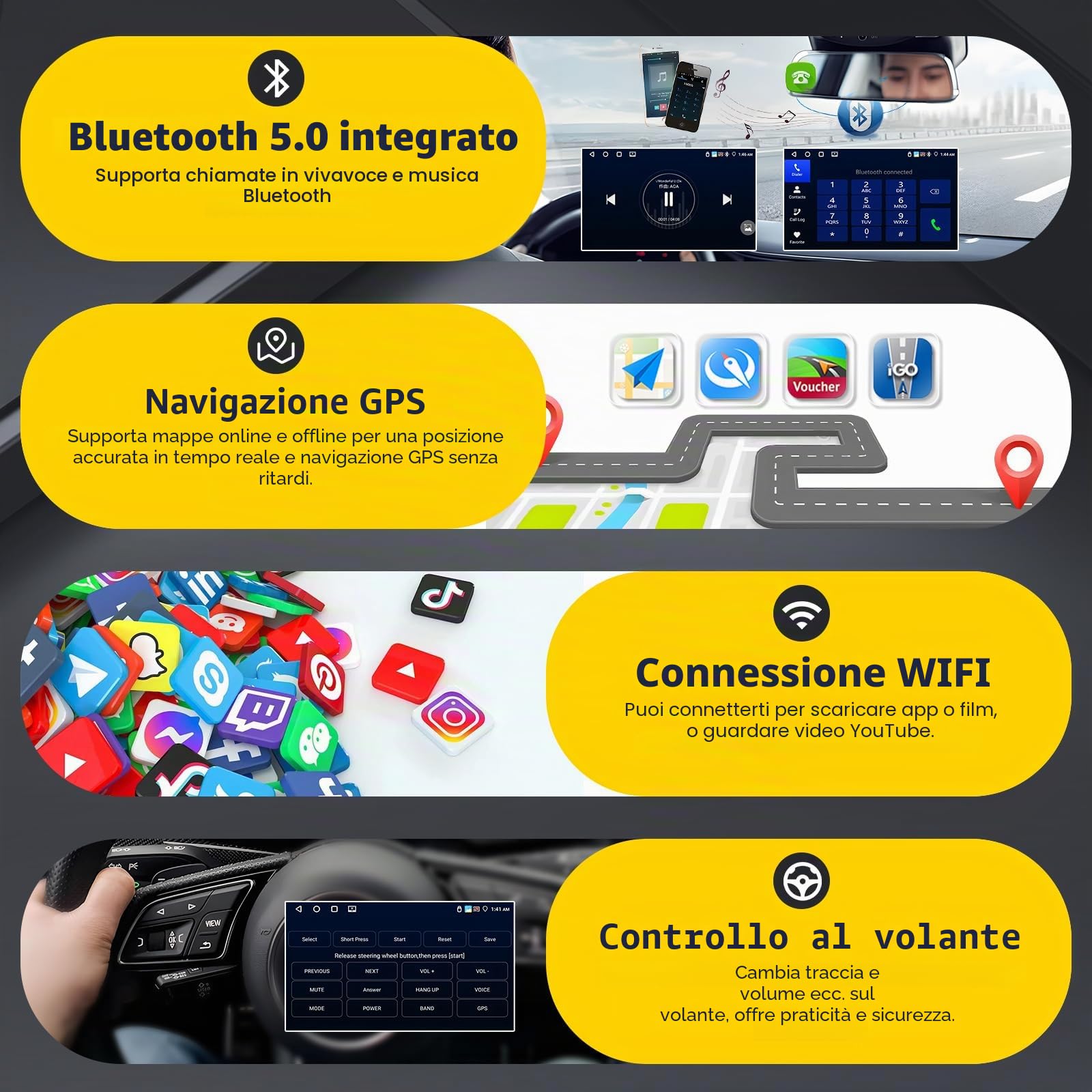 Inefala 4G+64G Autoradio Android 15 per Ford Transit Fiesta Focus Galaxy