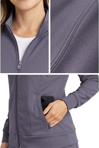 Womens Stretch Scrub Jacket Zip Front Moisture Wicking Warm Up Medical Jacket