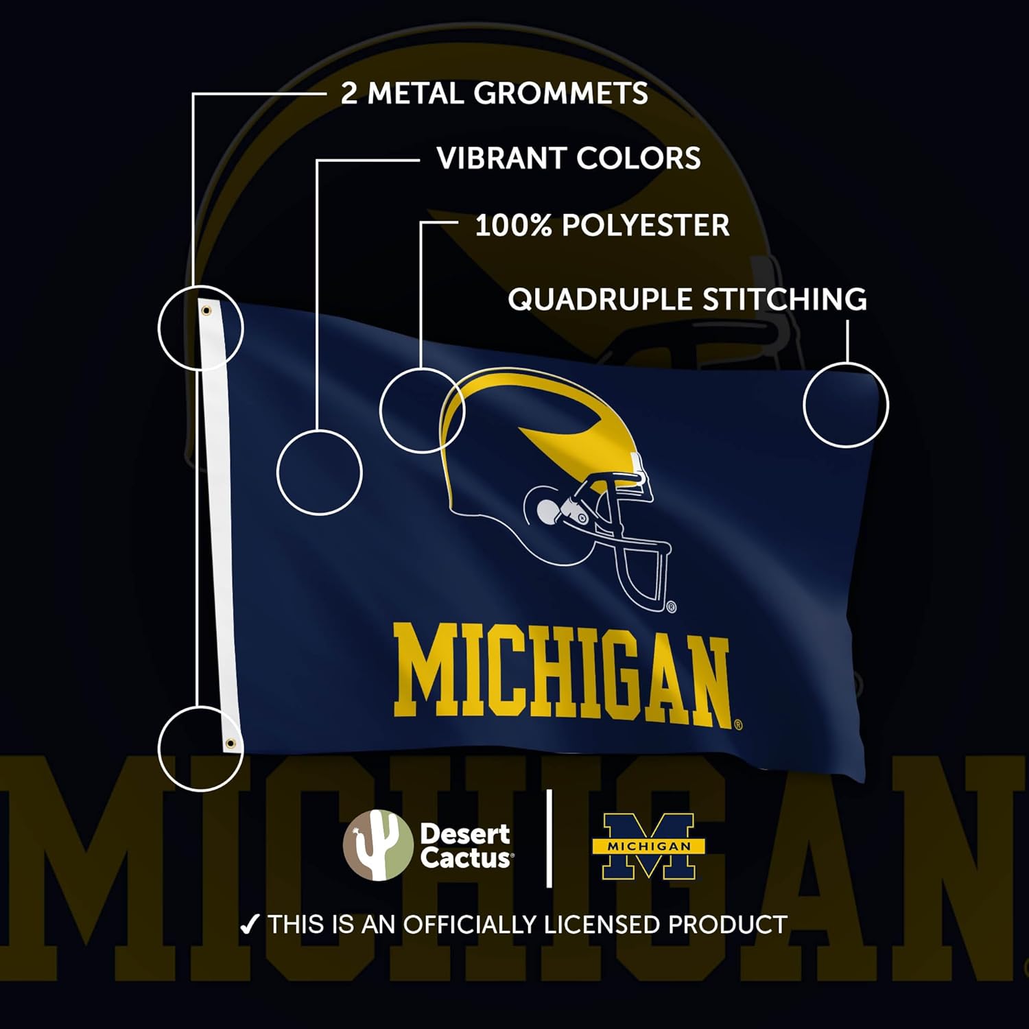 Desert Cactus University of Michigan Flag Wolverines UM U of M Banners 100% Polyester Indoor Outdoor 3x5 feet Flags (Design Y)