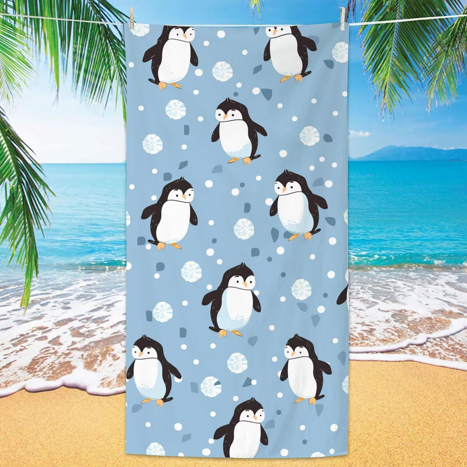 Toalla Playa XXL 100x220cm Turquesa，Toalla Microfibra 2 Pack Pingüino Secado Rápido y Antiarena，Absorbente，Ligera Fina Compacta，Aplicable a Playa，Baño，Piscina，Gimnasio，Viajes YJ-677