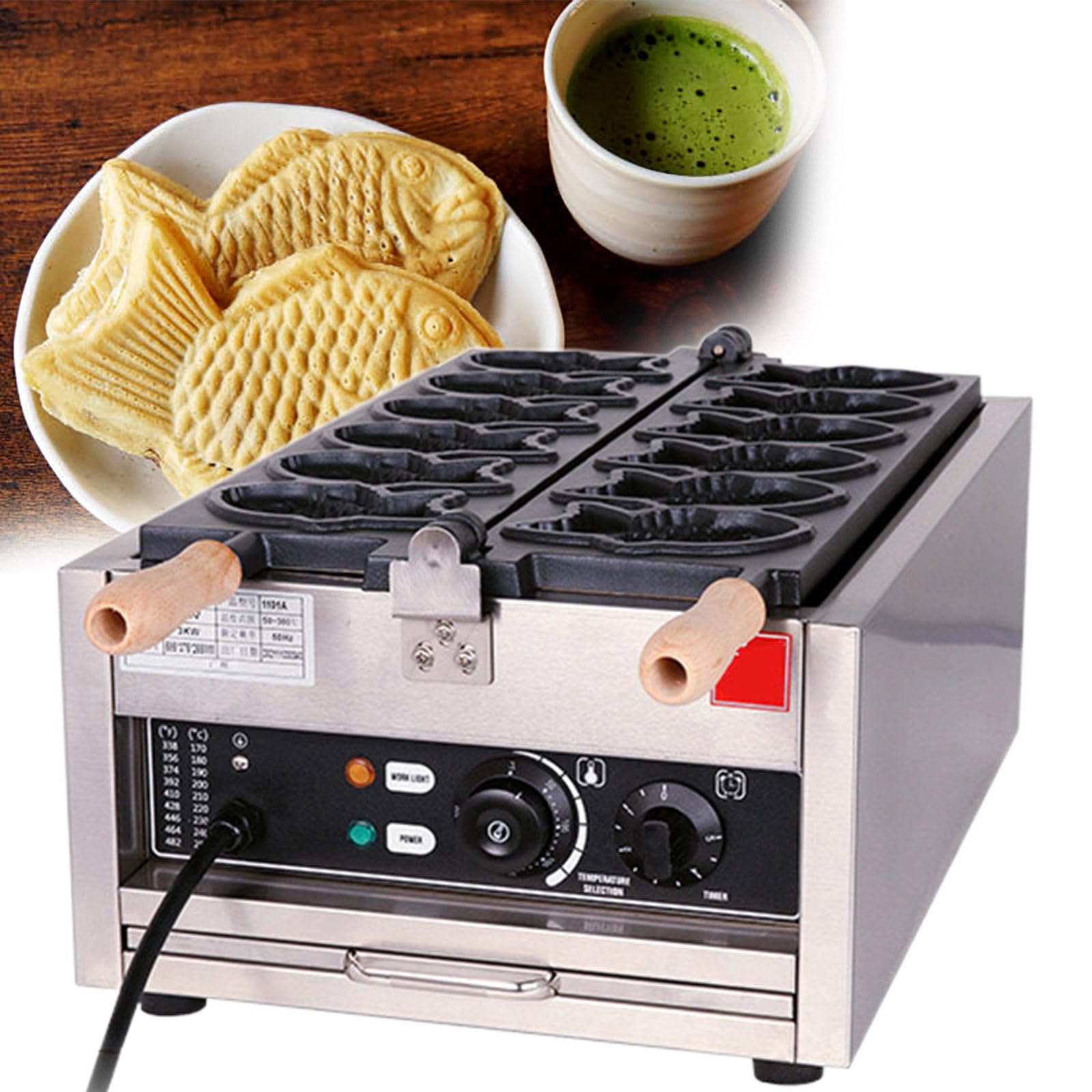 Macchina per Waffle Commerciale Taiyaki Fish, Coni per Waffle Giapponesi Elettrici Antiaderenti a Forma di Pesce, Macchina Professionale Taiyaki in Acciaio Inossidabile,6pcsTaiyaki