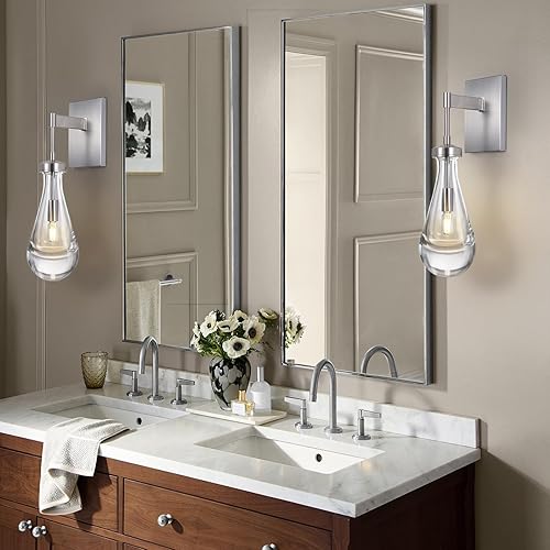 Miniatura 6 de Juego de dos apliques de pared, apliques de gota de lluvia de níquel, iluminación de pared para interiores, para dormitorio, aplique de baño de