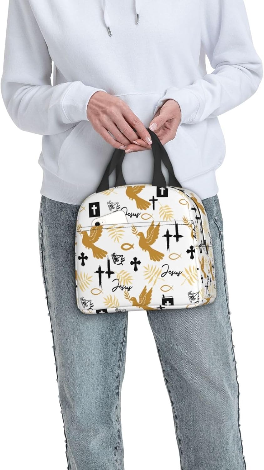 Jesus Cross Insulated Lunch Box Reusable Lunch Bag, Cooler Lunch Tote Bag for Women Men Picnic Office Work - Image 7