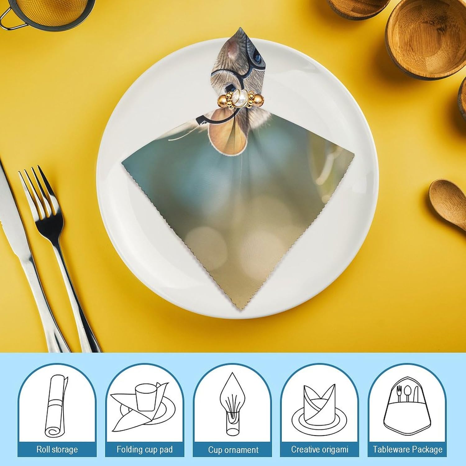 Cloth Napkins Absorbent Dinner Napkins Set of 6 PCS Washable Napkin Guinea Mouse With Glasses Decorative Cloth Napkin Table Accessories for Parties Weddings Cocktail