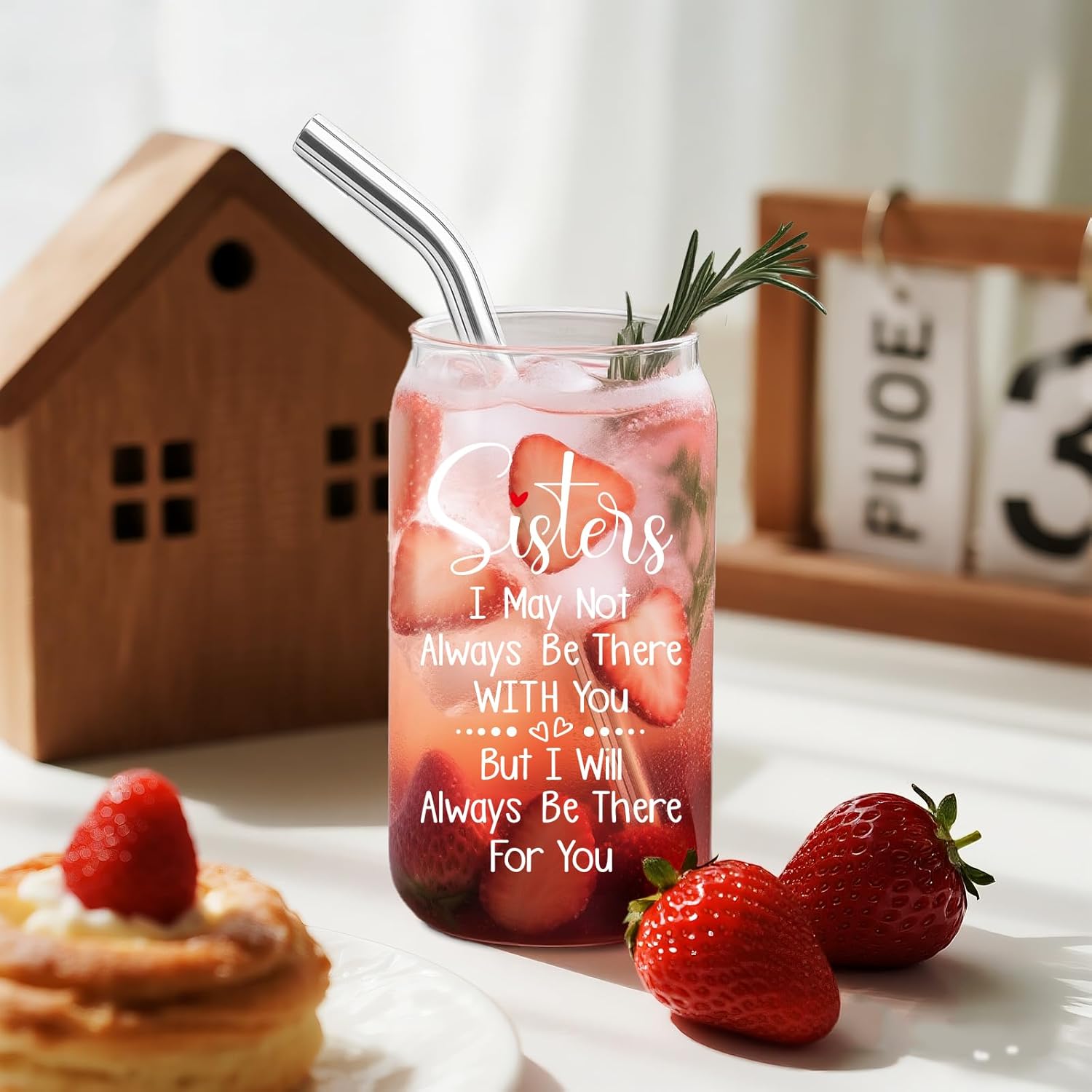 Funny Glass Cup Gifts for Sister - I Will Always Be There for You, 16 Oz Coffee Cup with Lid & Straw, Gifts for Women, Birthday, Christmas, Graduation Gift for Best Friend, Sisters, Sibling - m28 - Image 5