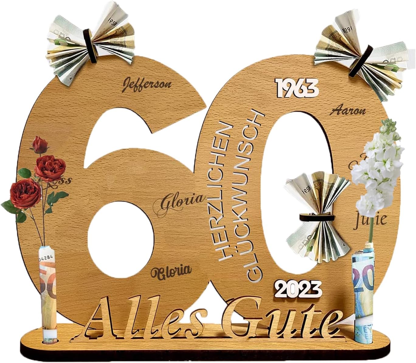 60. Geburtstag Geldgeschenk Holz - Kreatives Gästebuch Mit Regenbogen Design